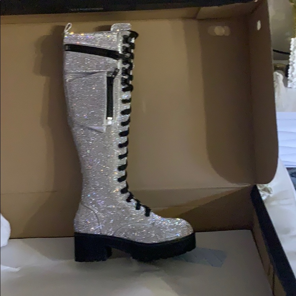 Club Exx Icy Bling Combat Boots Sz. 5